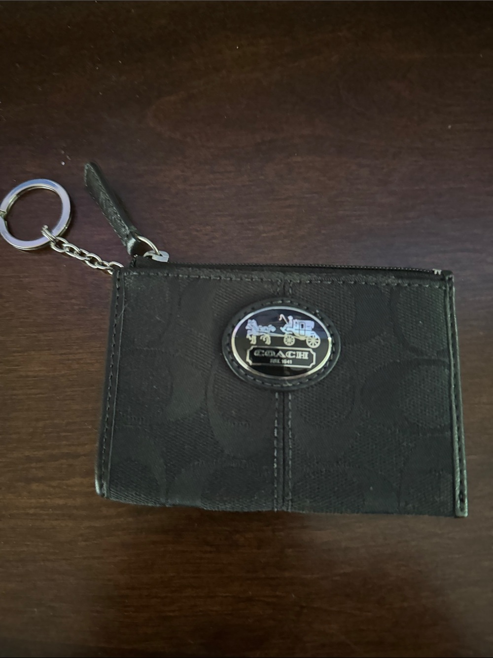 Coach Black Signature Canvas Card Wallet with Keyring